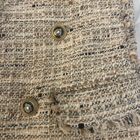 ZARA Tweed Open Blazer Jacket Tan Cream Sz Small - Picture 9 of 16